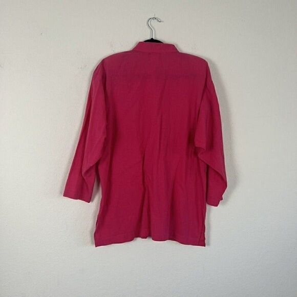 Vintage 80s PETER POPOVITCH Retro Mod Hot Pink Oversized Button Front Blouse Med - Picture 2 of 10